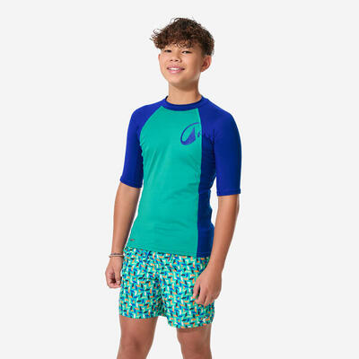 Rashguard met korte mouwen en uv-bescherming 500 blauw groen