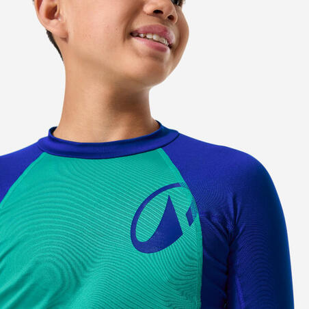 Футболка сонцезахисна 500 для серфінгу для хлопців з короткими рукавами синя