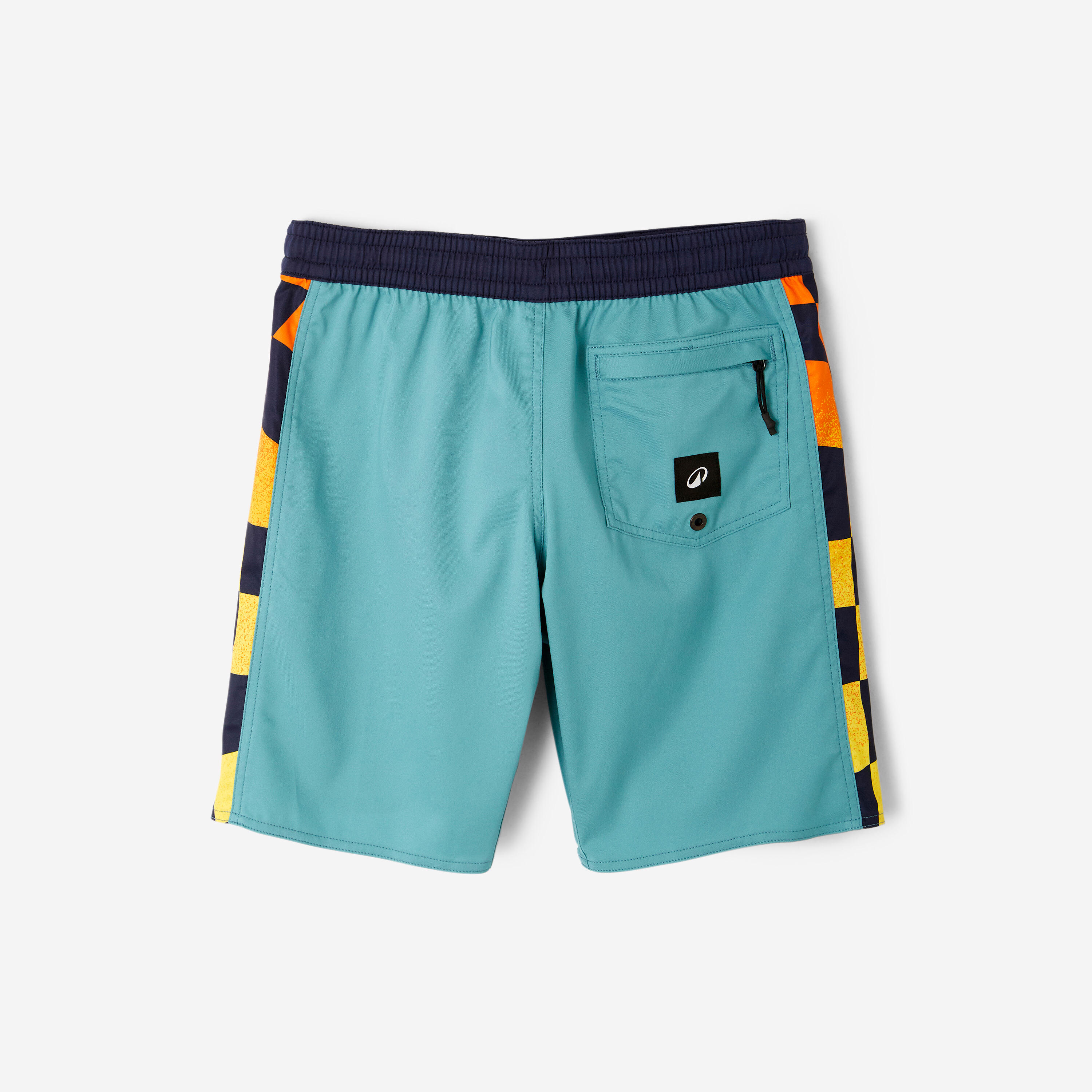 Short de bain surf enfant, 900 Checkboard bleu 10/11