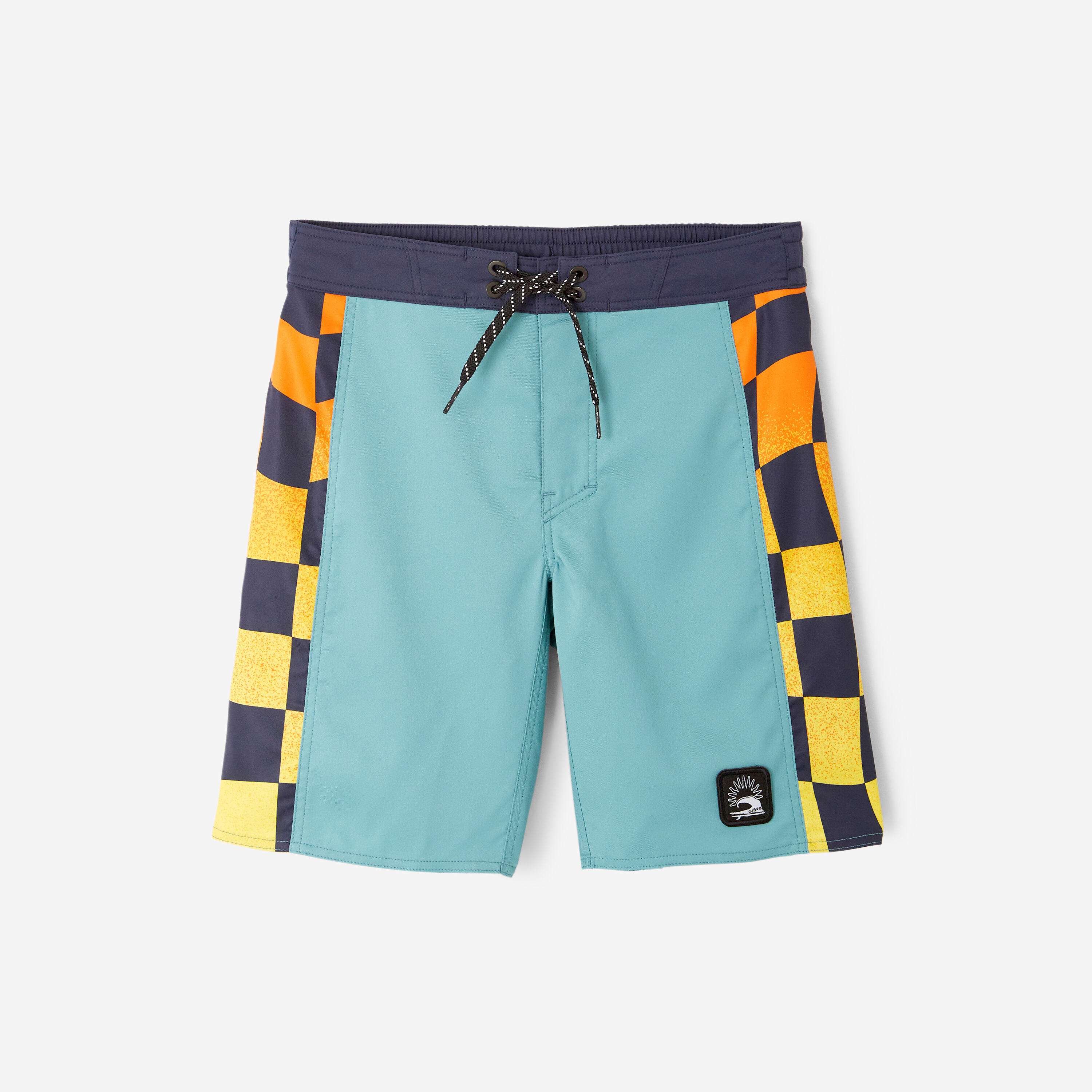 Short de bain surf enfant, 900 Checkboard bleu 9/11