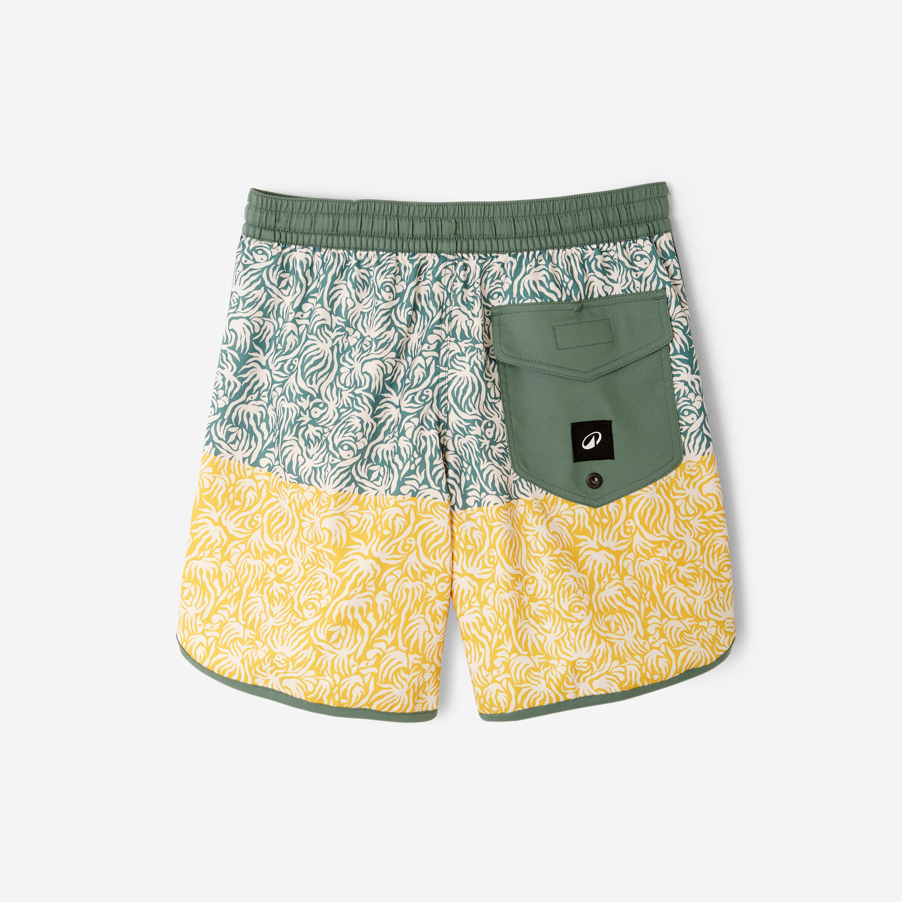 Short de bain enfant surf, 500 Florastripe kaki 8/9