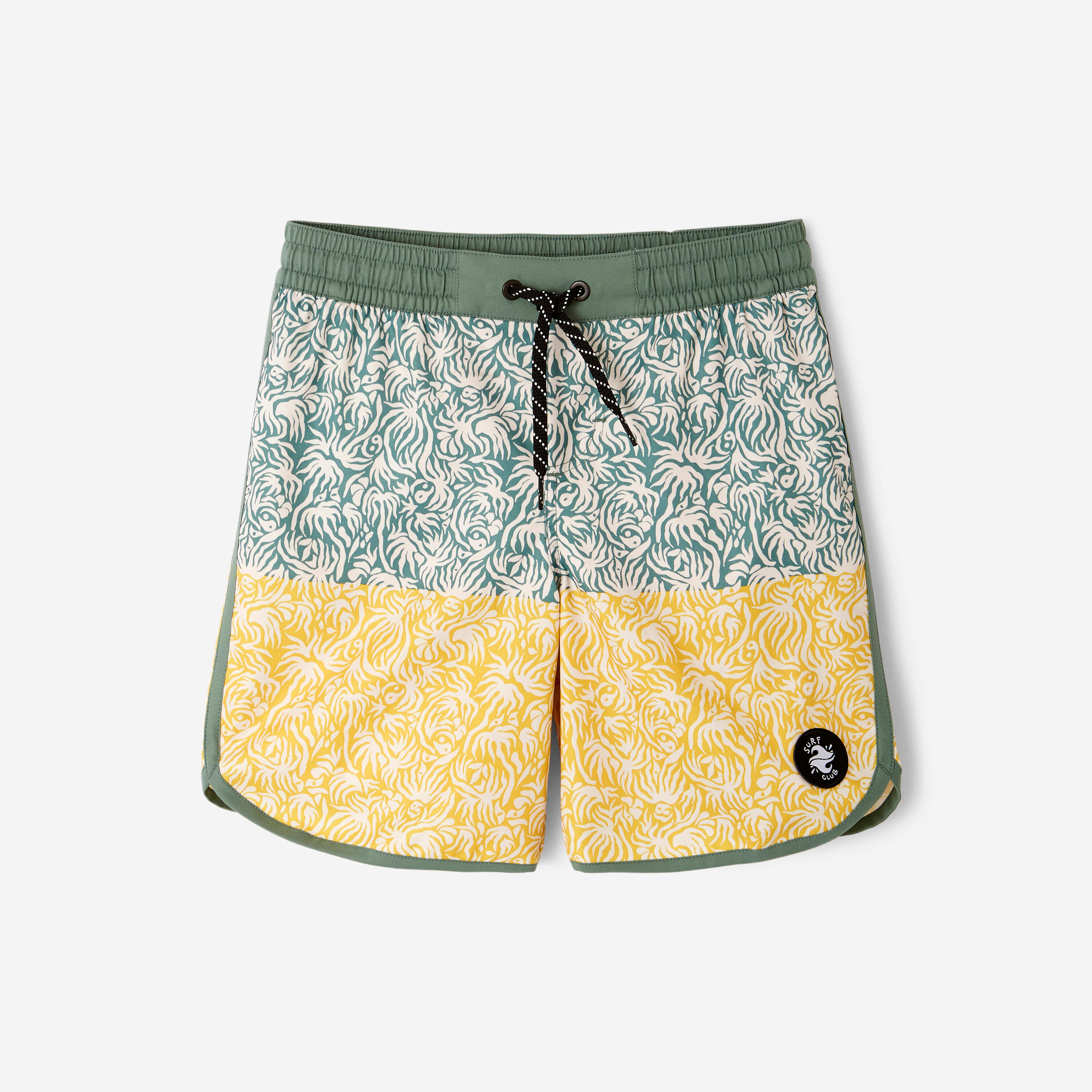 Short de bain enfant surf, 500 Florastripe kaki 7/9