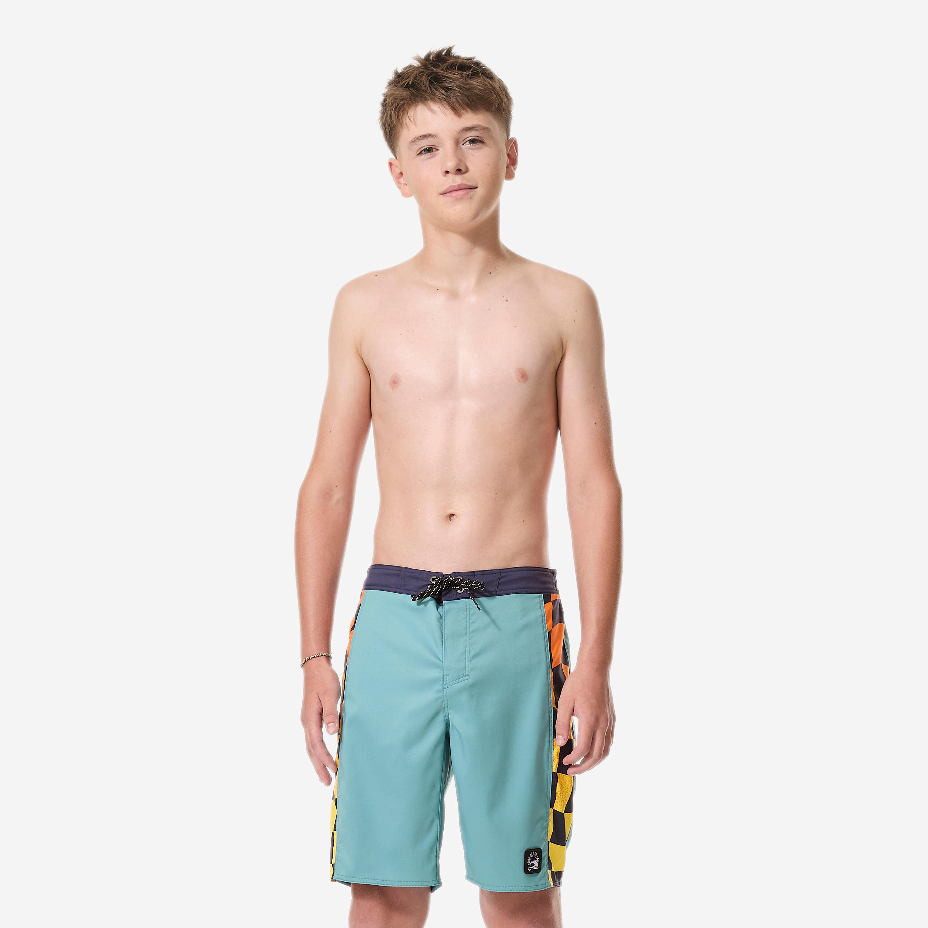 Short de bain surf enfant, 900 Checkboard bleu 3/11