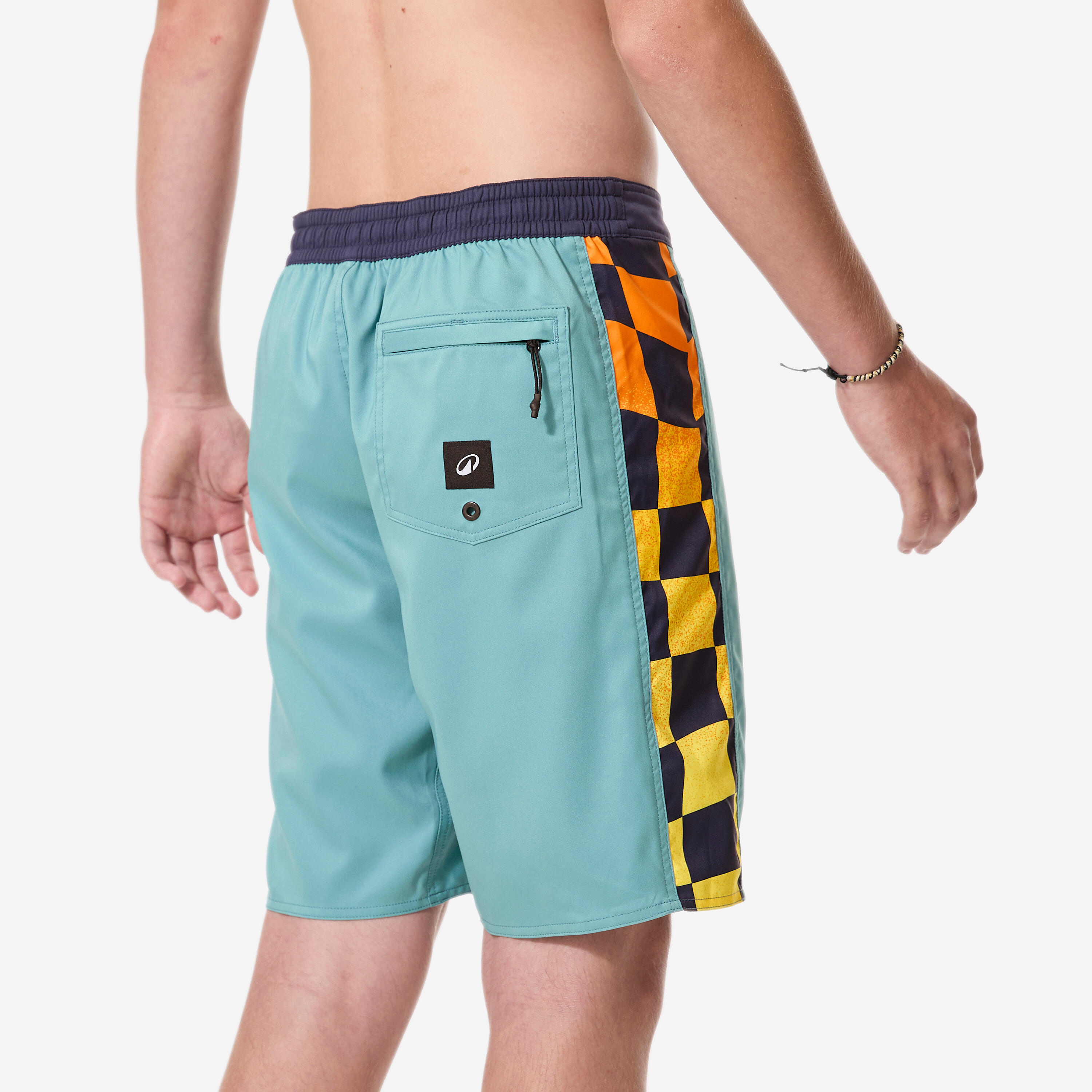 Short de bain surf enfant, 900 Checkboard bleu 4/11