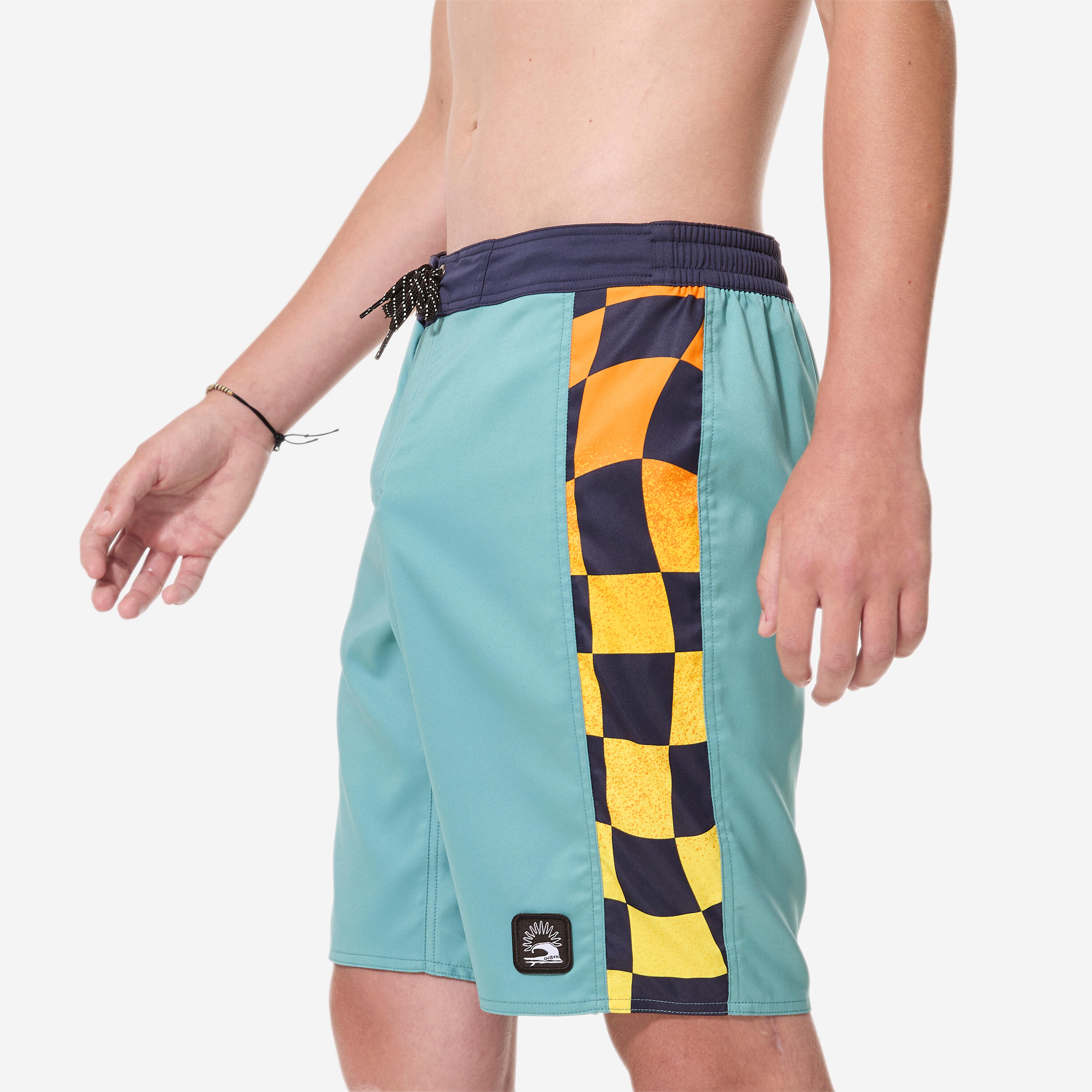 Short de bain surf enfant, 900 Checkboard bleu 5/11