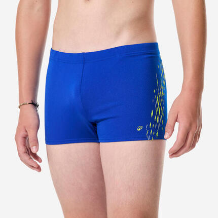 Boxer de bain natation Garçon ado, Fiti bleu corner jaune