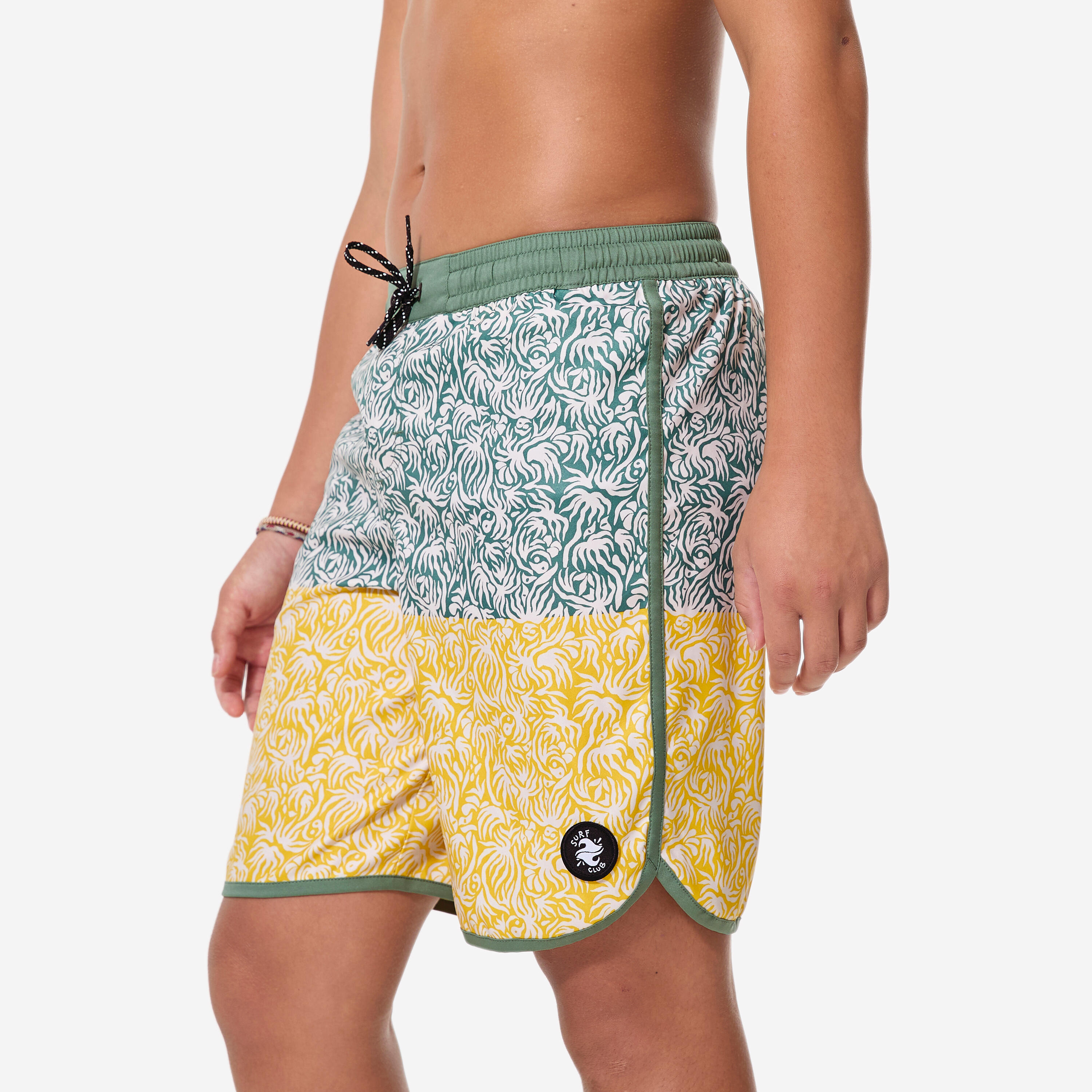 Short de bain enfant surf, 500 Florastripe kaki 4/9