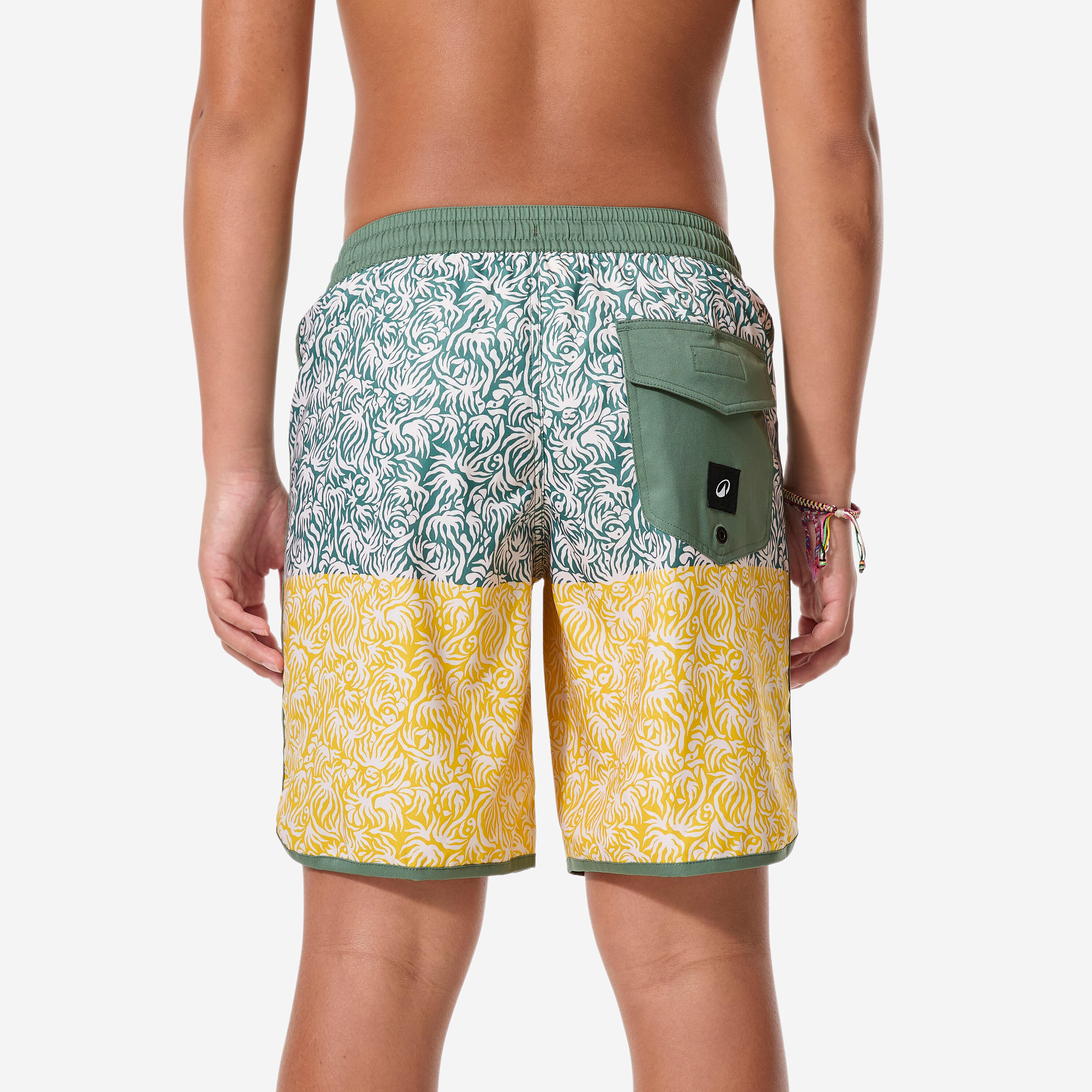 Short de bain enfant surf, 500 Florastripe kaki 3/9