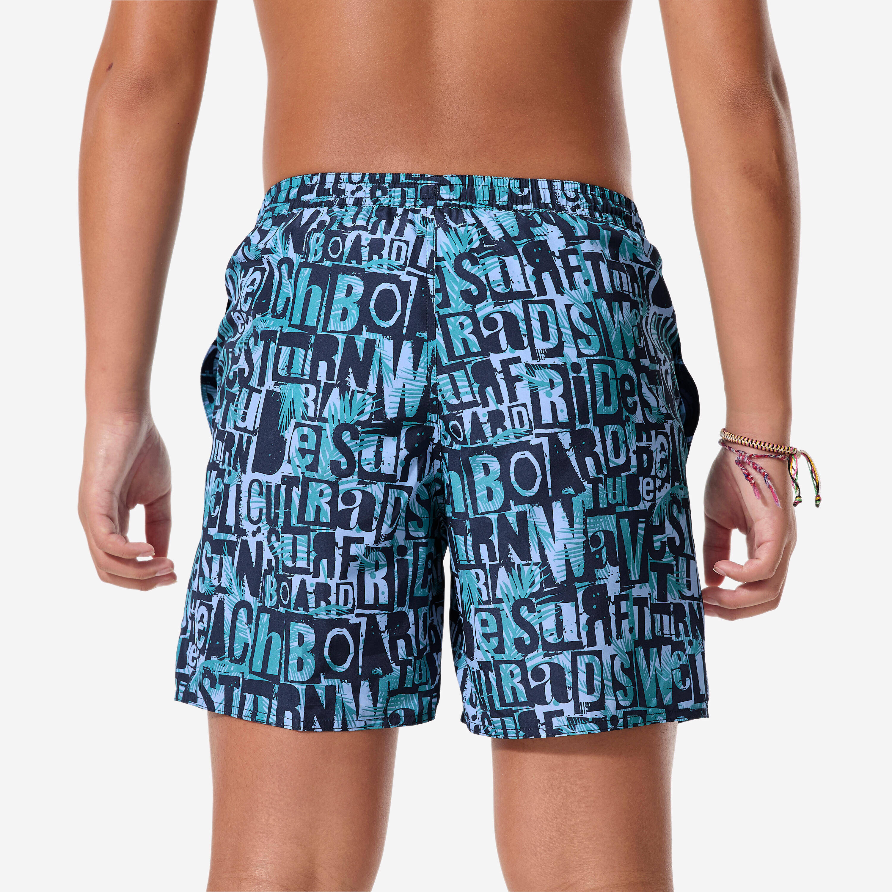 Kids’ surfing swim shorts, 100 Typestree blue -  3