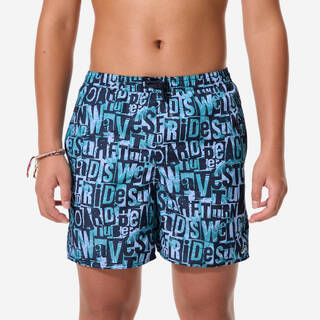 Kids’ surfing swim shorts, 100 Typestree blue