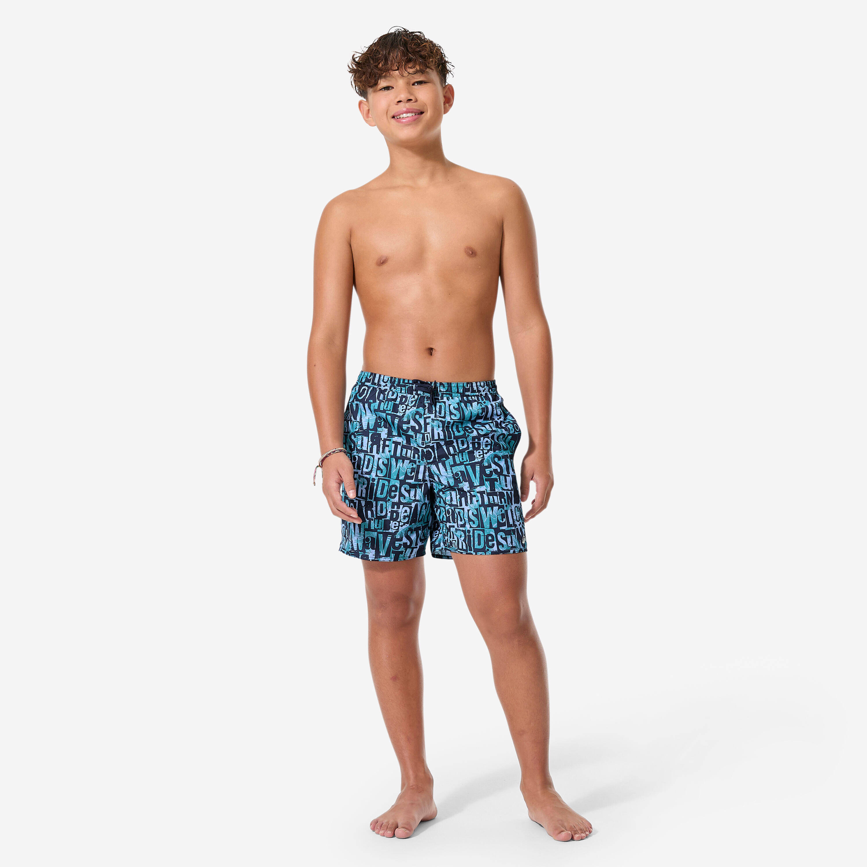 Kids’ surfing swim shorts, 100 Typestree blue -  2
