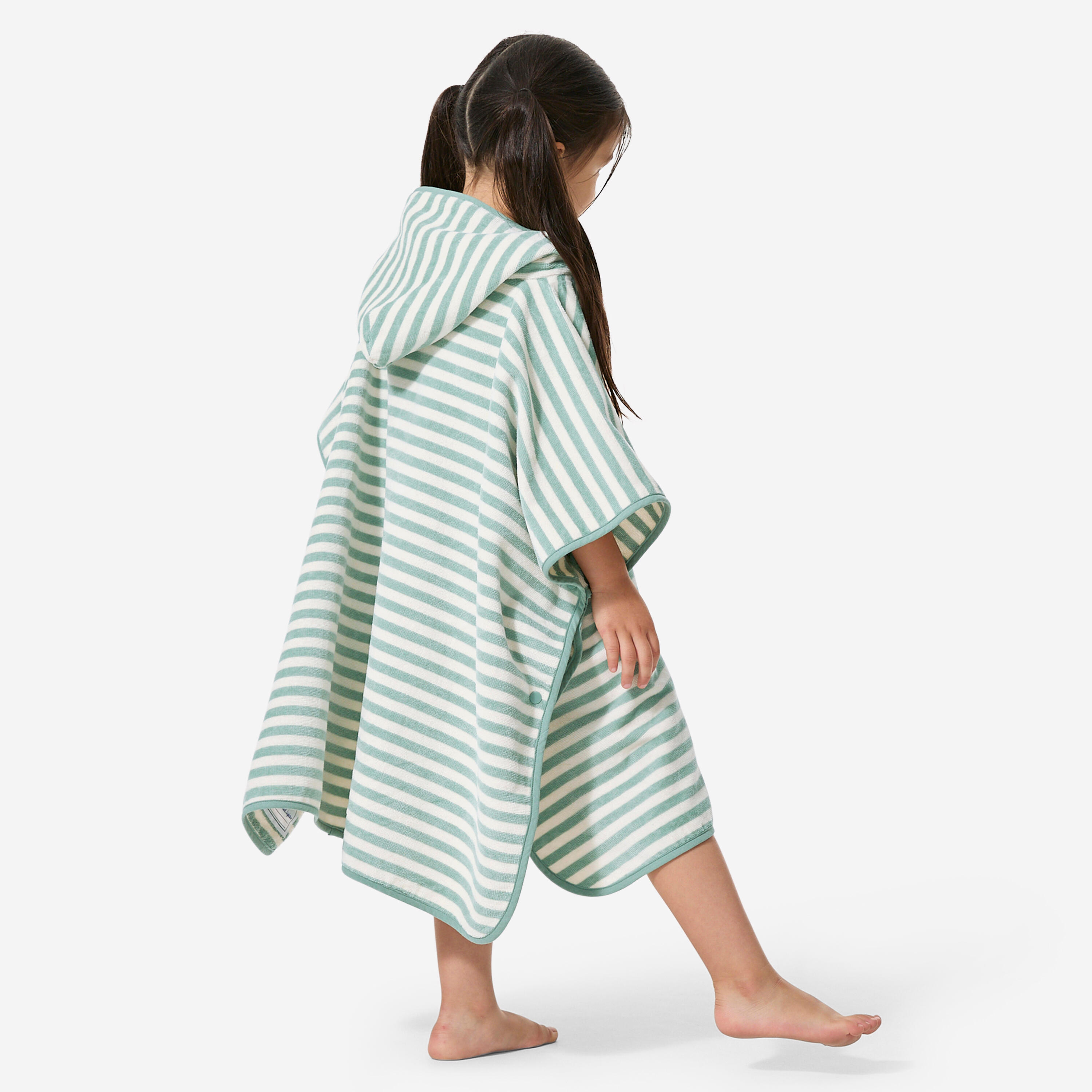 Badponcho baby/kind groen gestreept 4/10