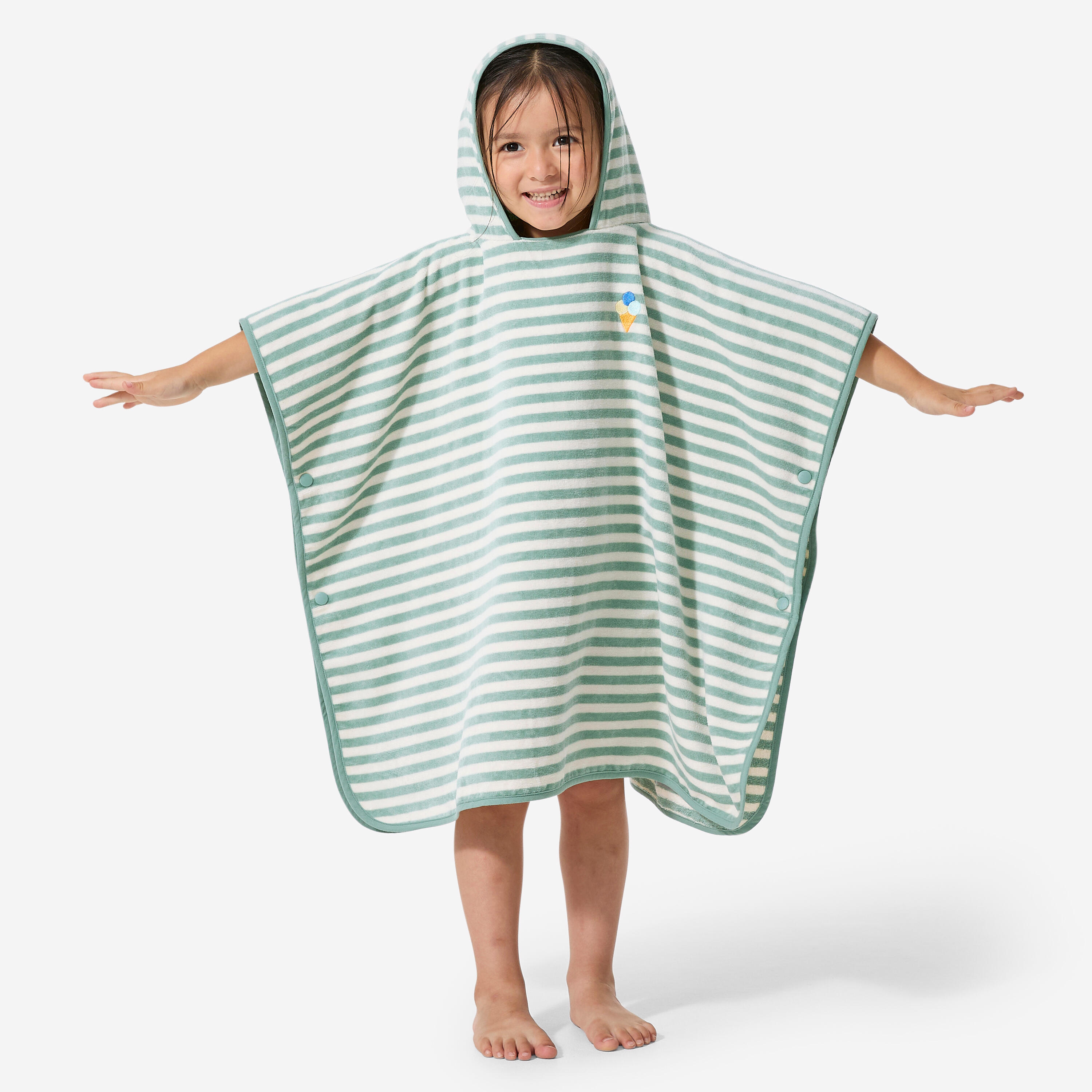 Badponcho baby/kind groen gestreept 5/10