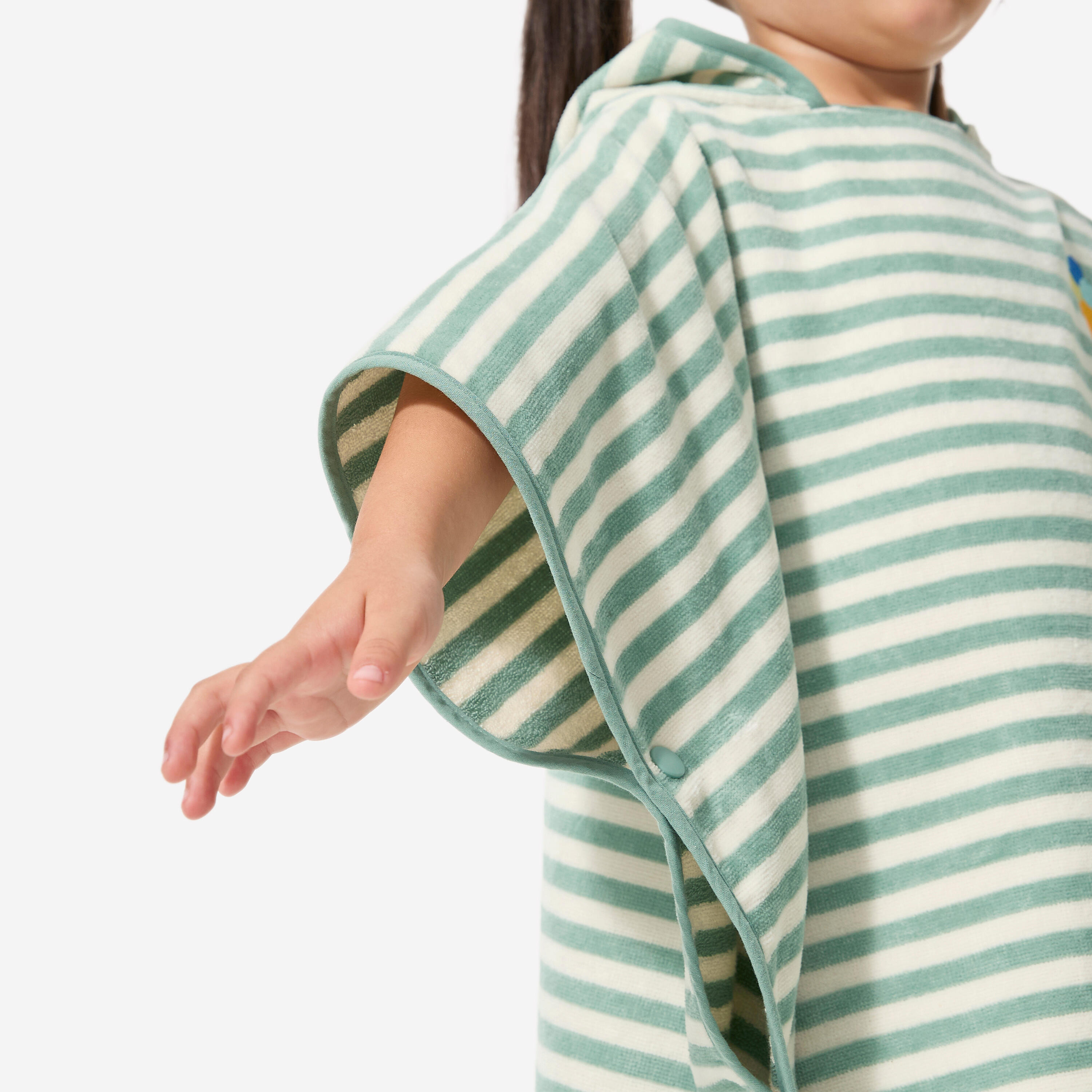 Badponcho baby/kind groen gestreept 6/10