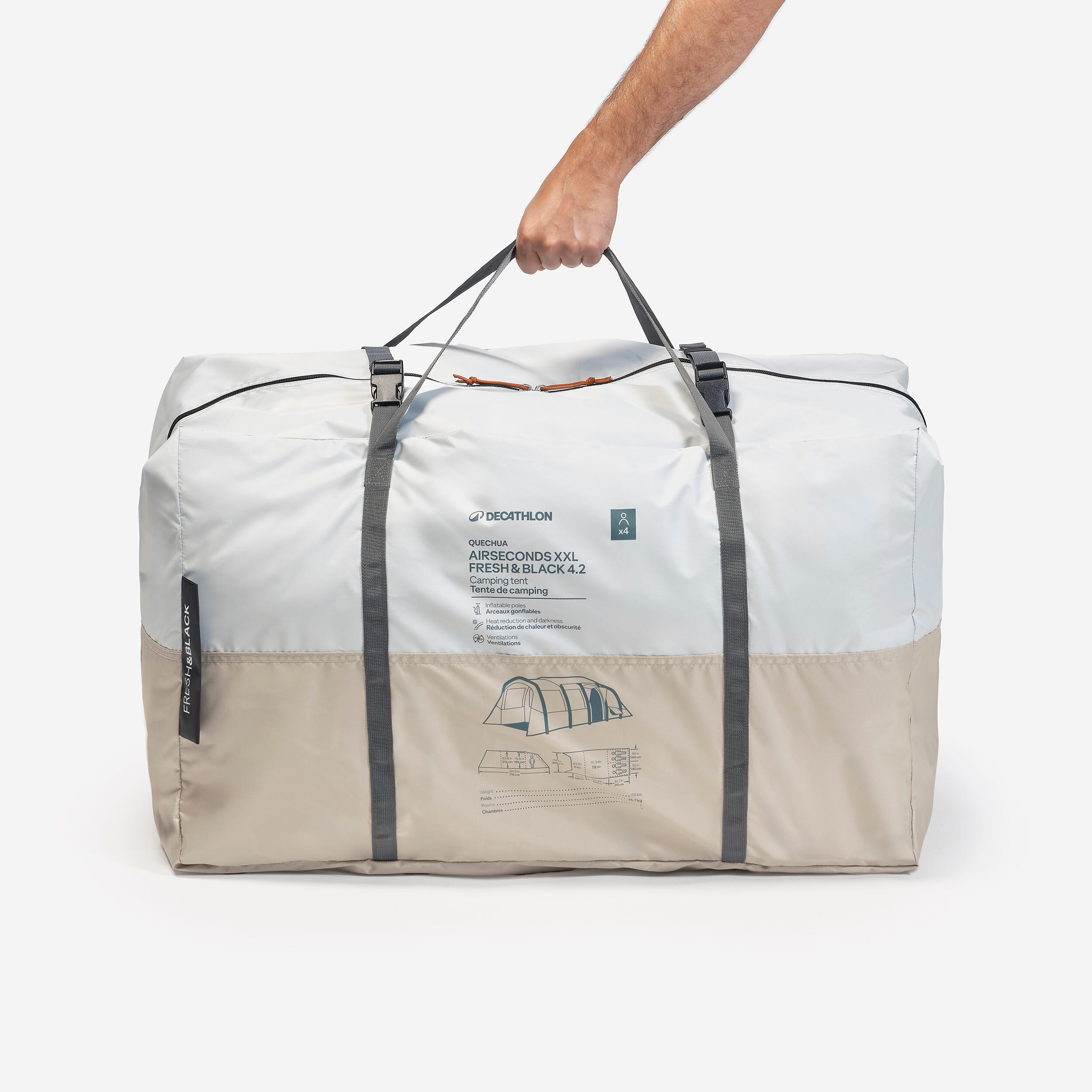 Tente de camping gonflable 4 places 2 chambres, Fresh&Black, Air Seconds 4.2 XXL 5/22