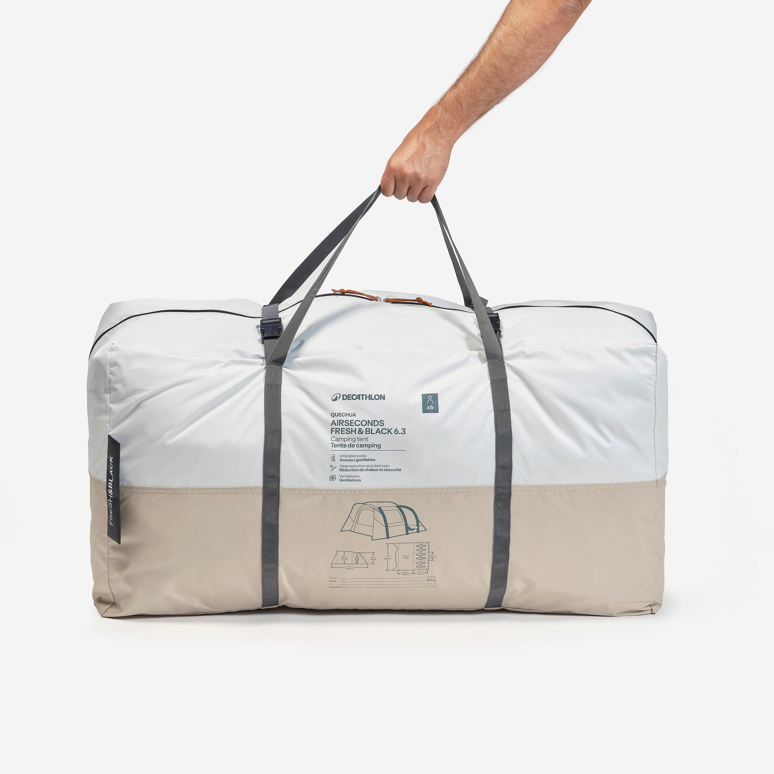 Tente de camping gonflable 6 places 3 chambres,  Fresh & Black, Air Seconds 6.3 5/19