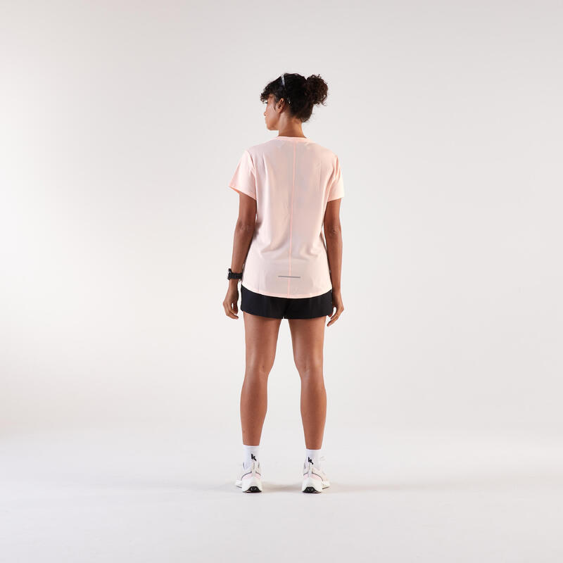 Tricou de alergare respirant - kiprun run 500 dry Roz Damă