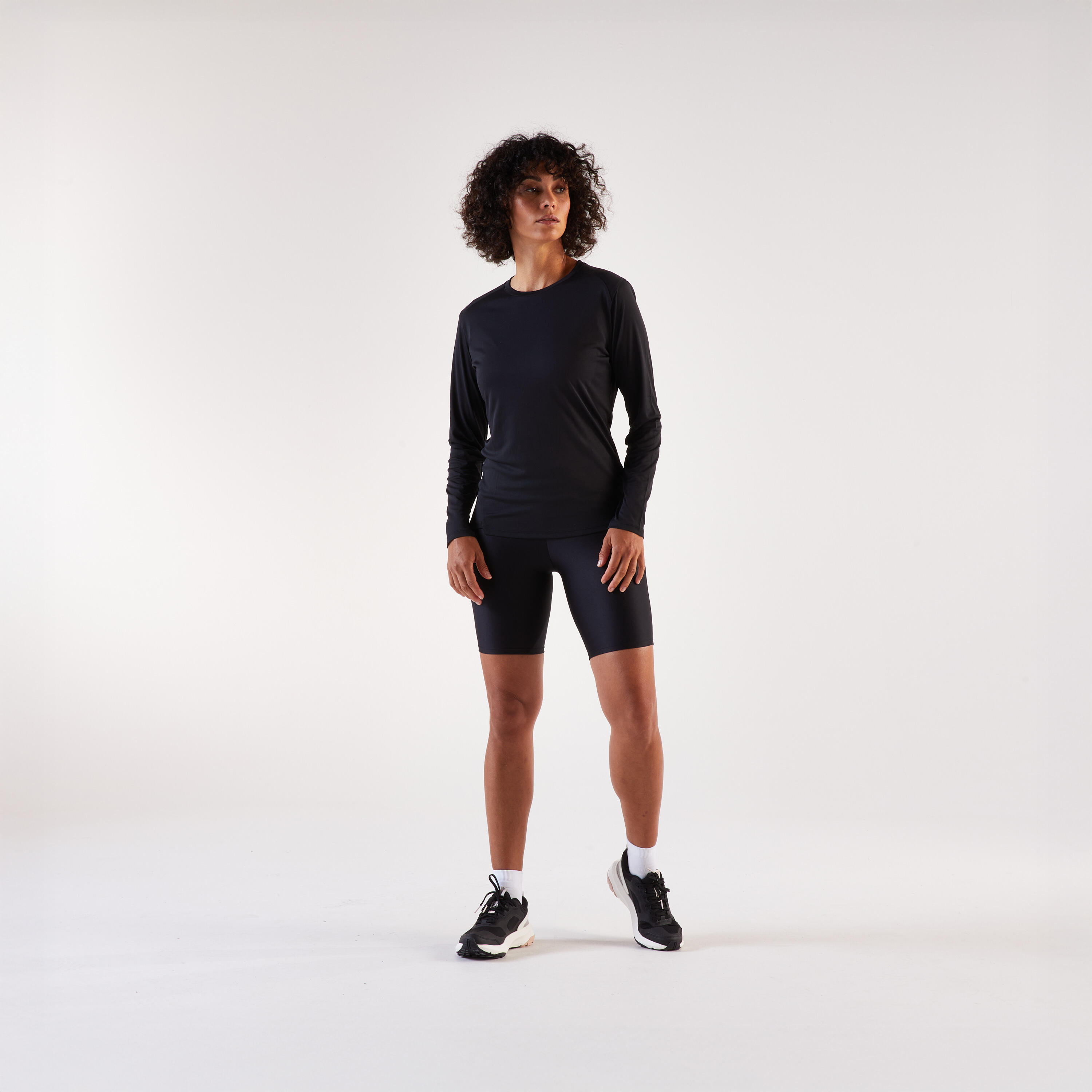 Maglia manica lunga running donna SUN PROTECT nera 4/5