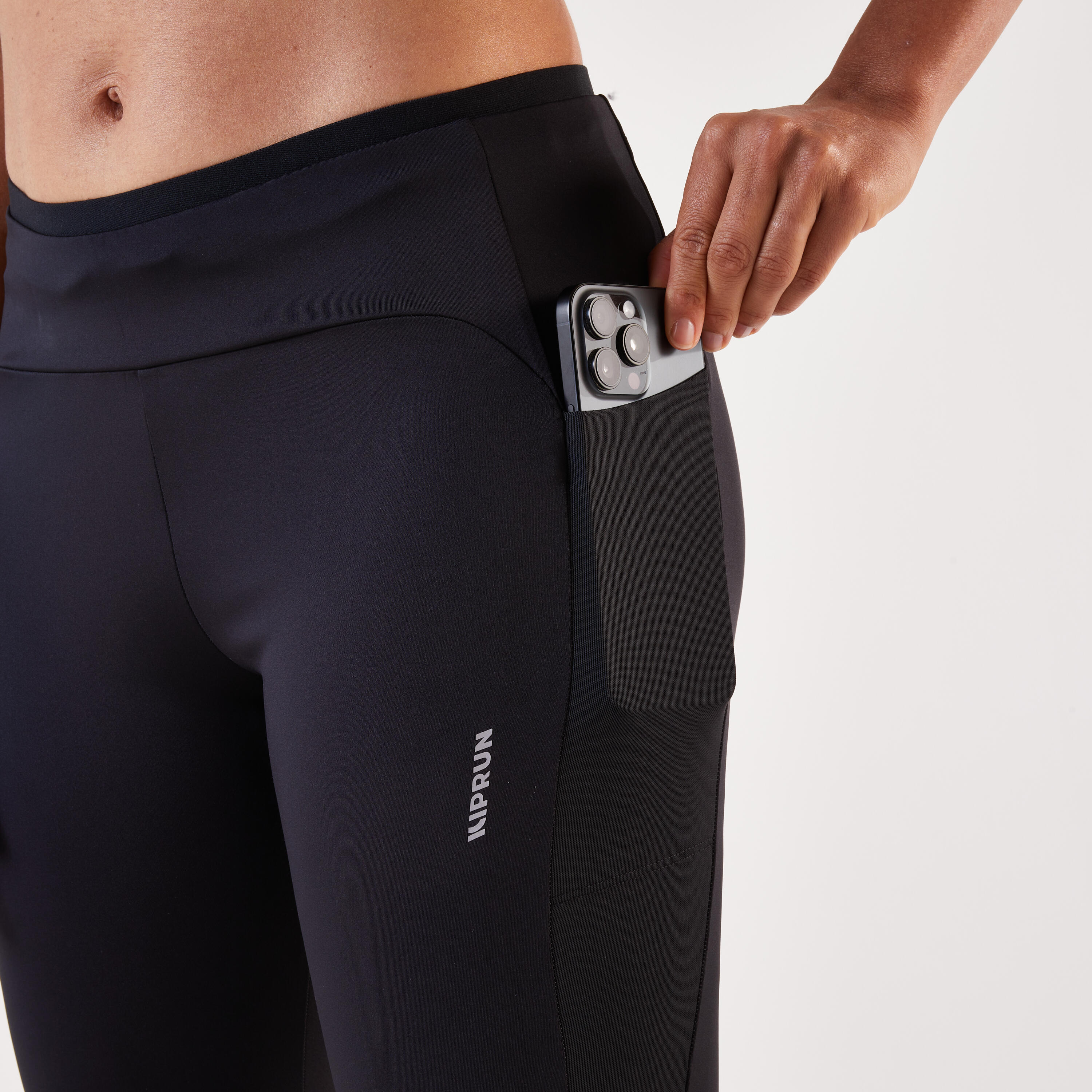 Leggings Curtas de Corrida Mulher KIPRUN Run 500 Confort Respiráveis Preto 6/9