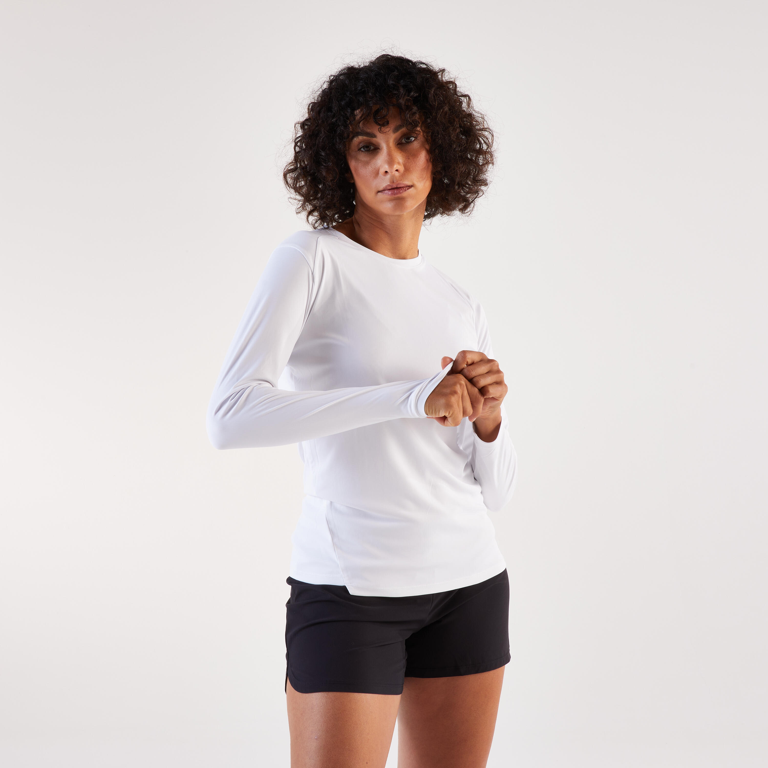 Maglia manica lunga running donna SUN PROTECT bianca KALENJI