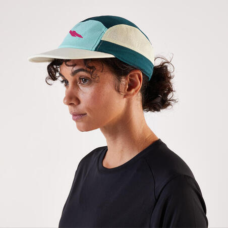 Кепка для бігу регульована унісекс жовта/синя/бірюзова