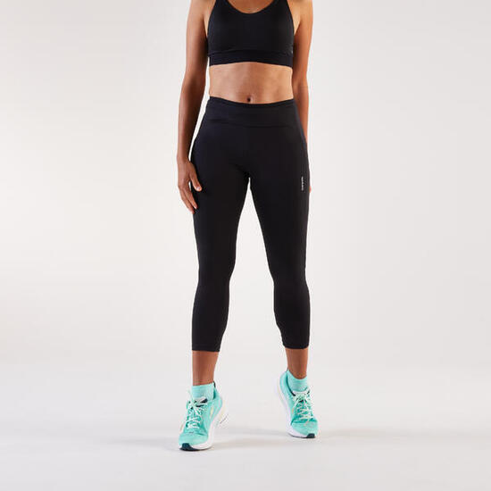 Legging court de running respirant Femme - KIPRUN Run 500 Confort noir