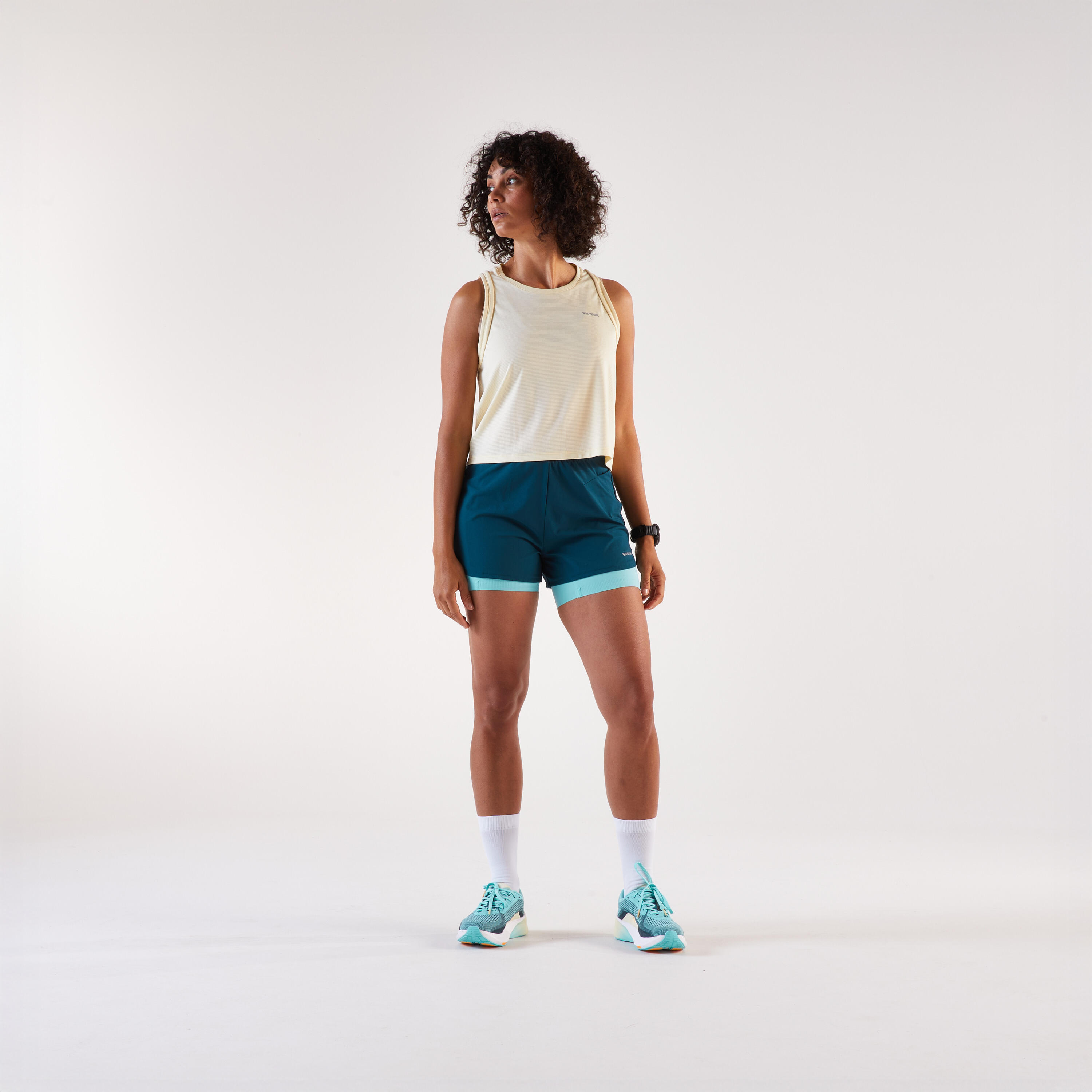 Short de course 2 en 1 femme, Run 500 Confort 9/15