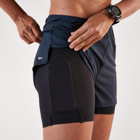 Шорти жіночі Run 500 для бігу 2-в-1 чорні