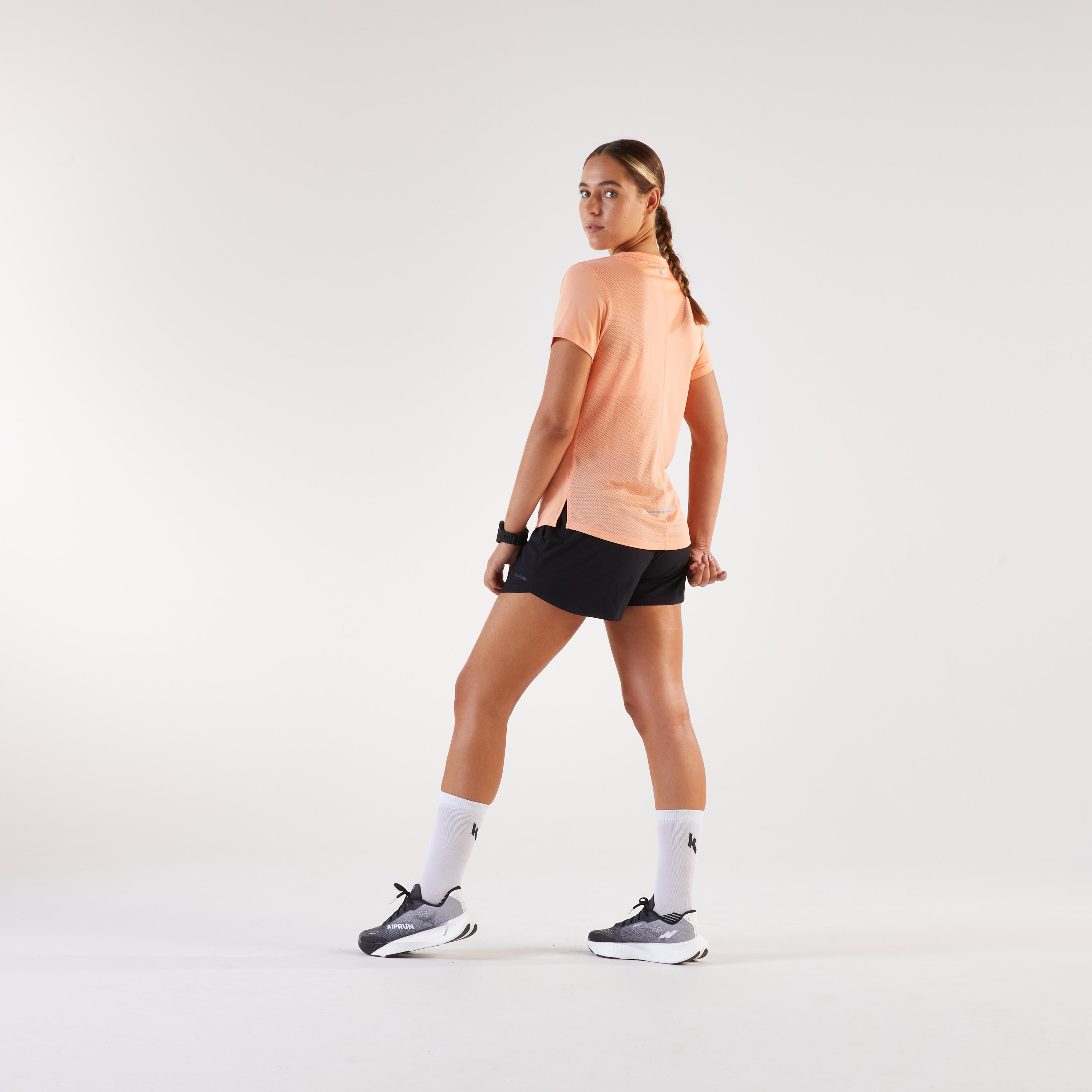 Maglia running donna RUN 500 DRY arancione 7/8