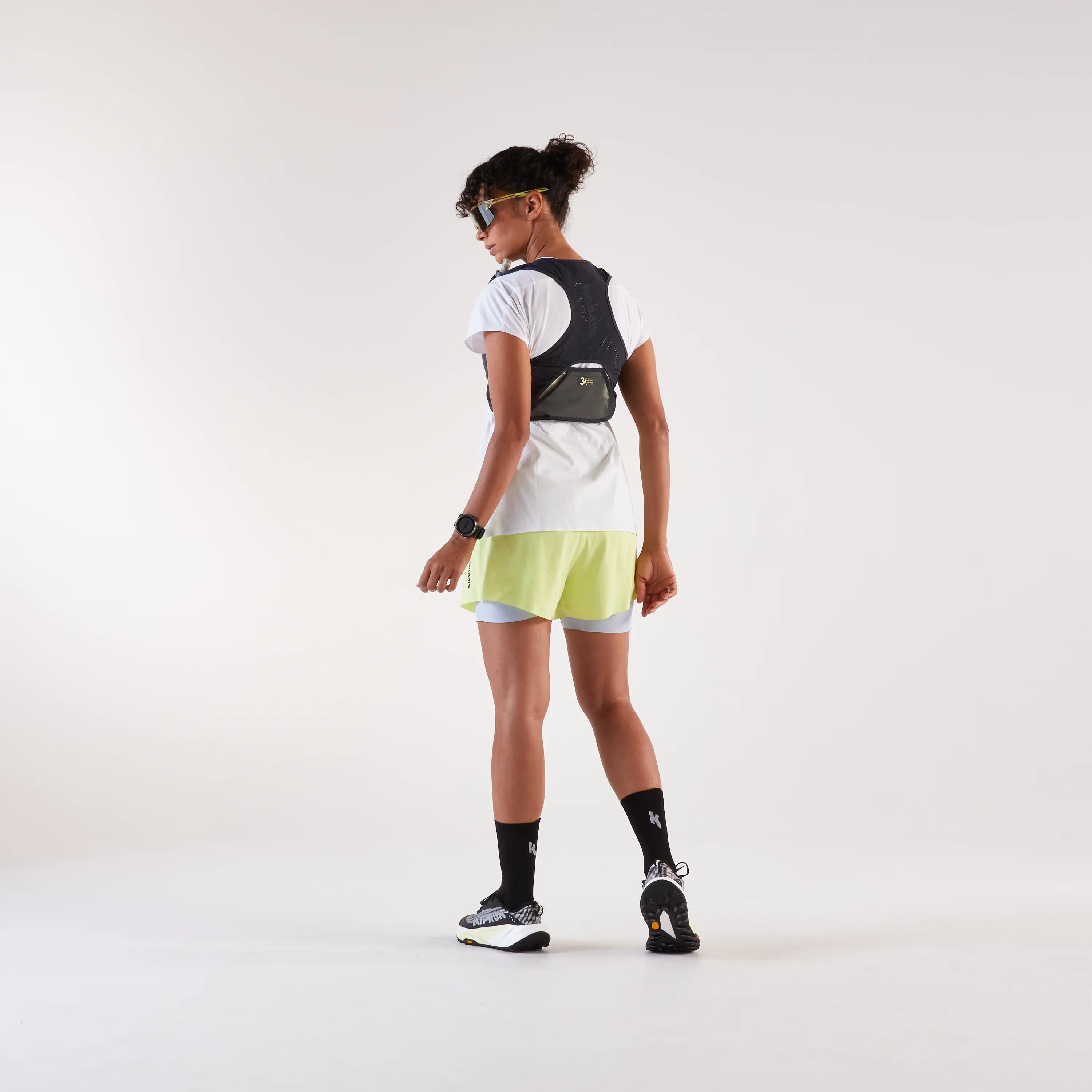 Short 2en1 de trail Femme , Kiprun Run 900 Ultra jaune pastel 11/11