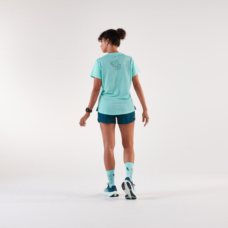 Șort respirant alergare trail Kiprun Run 500 Dry Albastru Damă