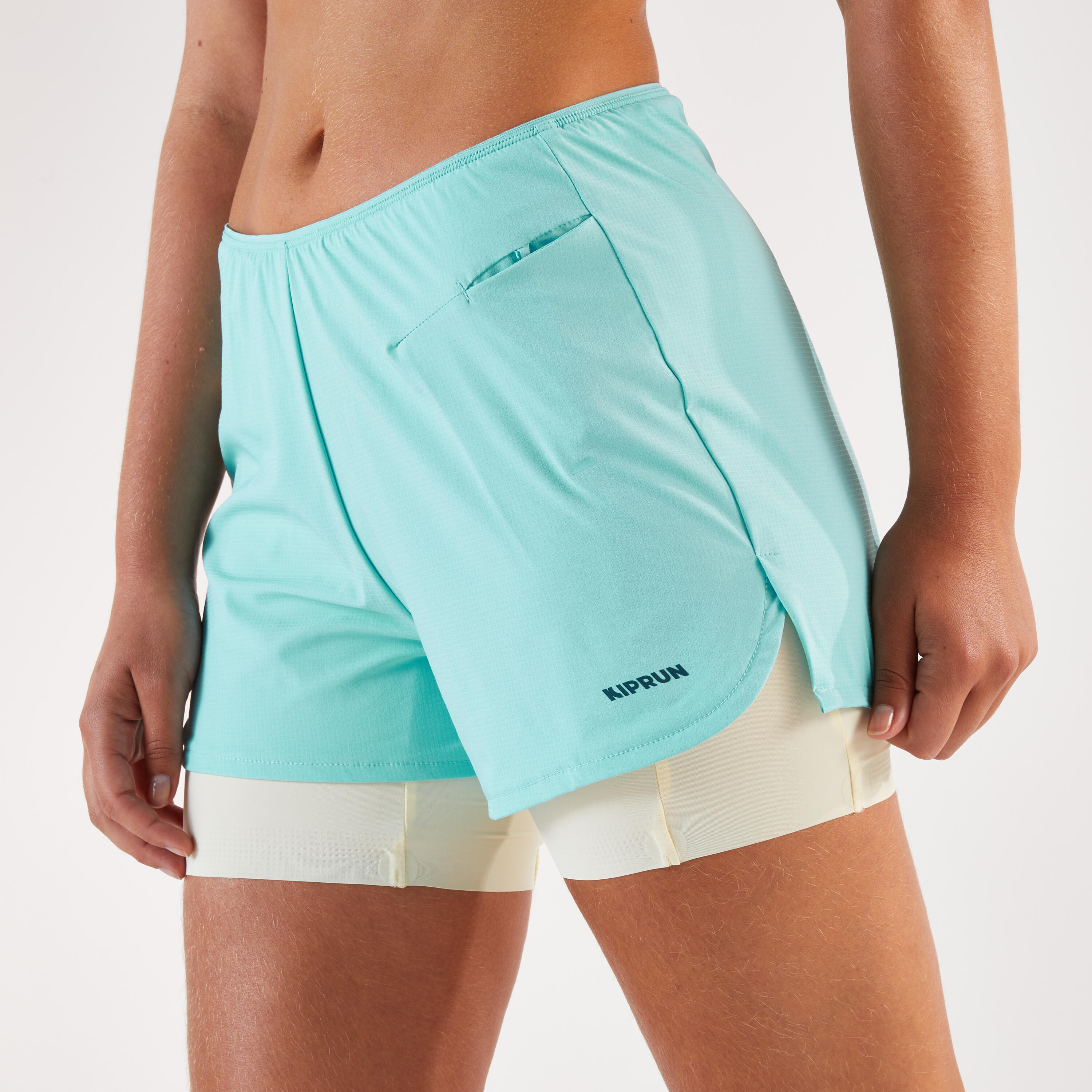Short de course 2 en 1 femme, Run 500 Confort 7/12