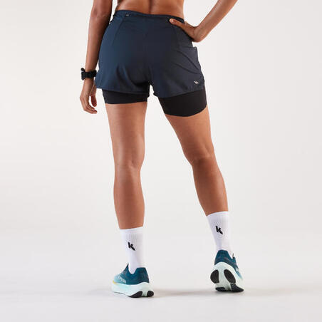 Шорти жіночі Run 500 для бігу 2-в-1 чорні