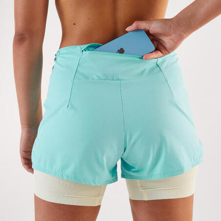 Шорти жіночі Run 500 Comfort для бігу сині/жовті