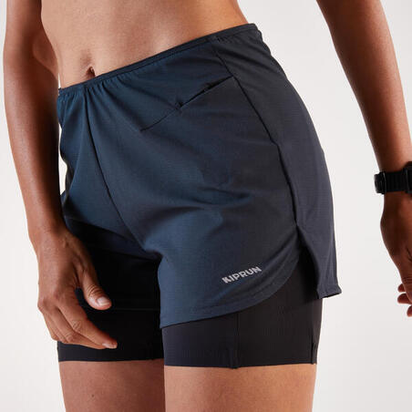 Шорти жіночі Run 500 для бігу 2-в-1 чорні