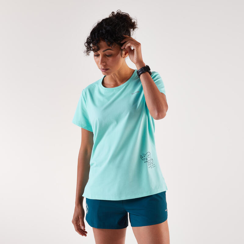 Șort respirant alergare trail Kiprun Run 500 Dry Albastru Damă