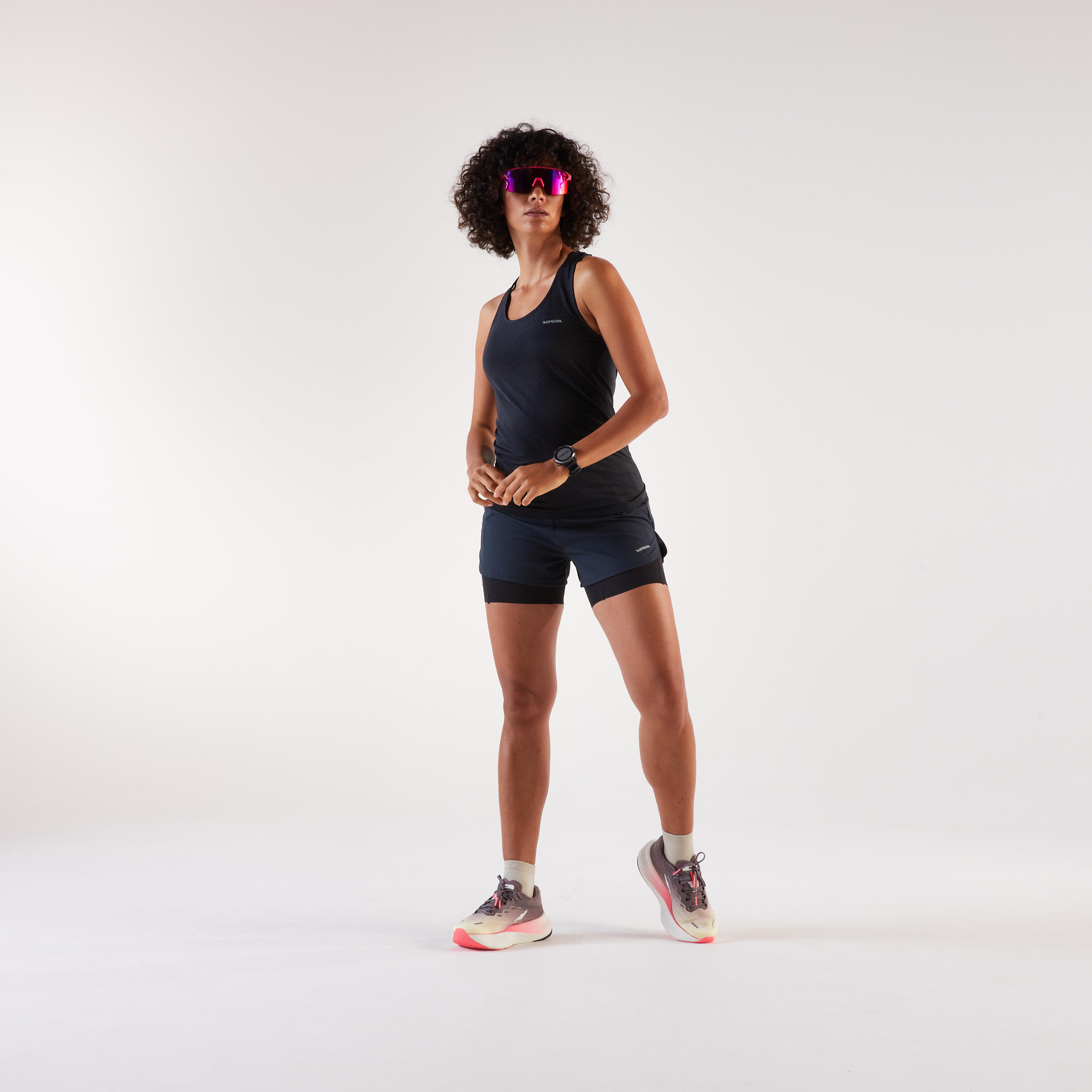 Débardeur de running Femme, Kiprun Run 500 Confort noir 2/7