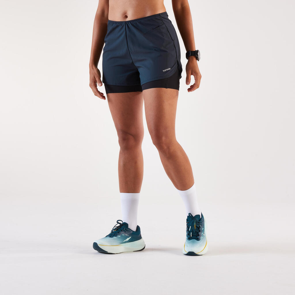 Women's 2in1 running shorts, Kiprun Run 500 Comfort black
