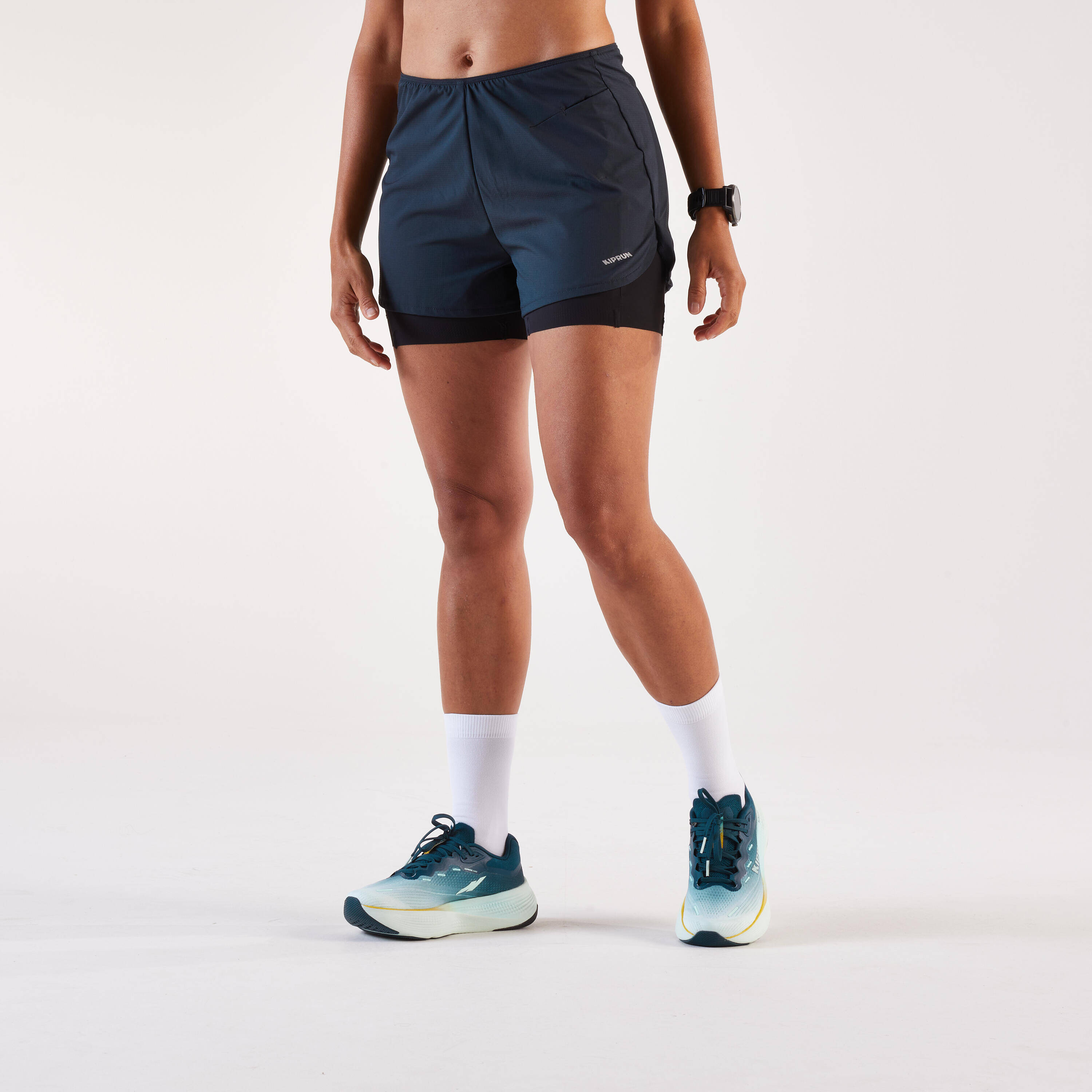 Women's 2-in-1 running & trail running shorts, Kiprun Run 500 Comfort - Black -  1