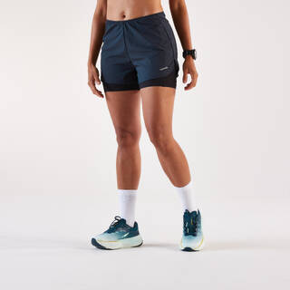 Women's 2-in-1 running & trail running shorts, Kiprun Run 500 Comfort - Black
