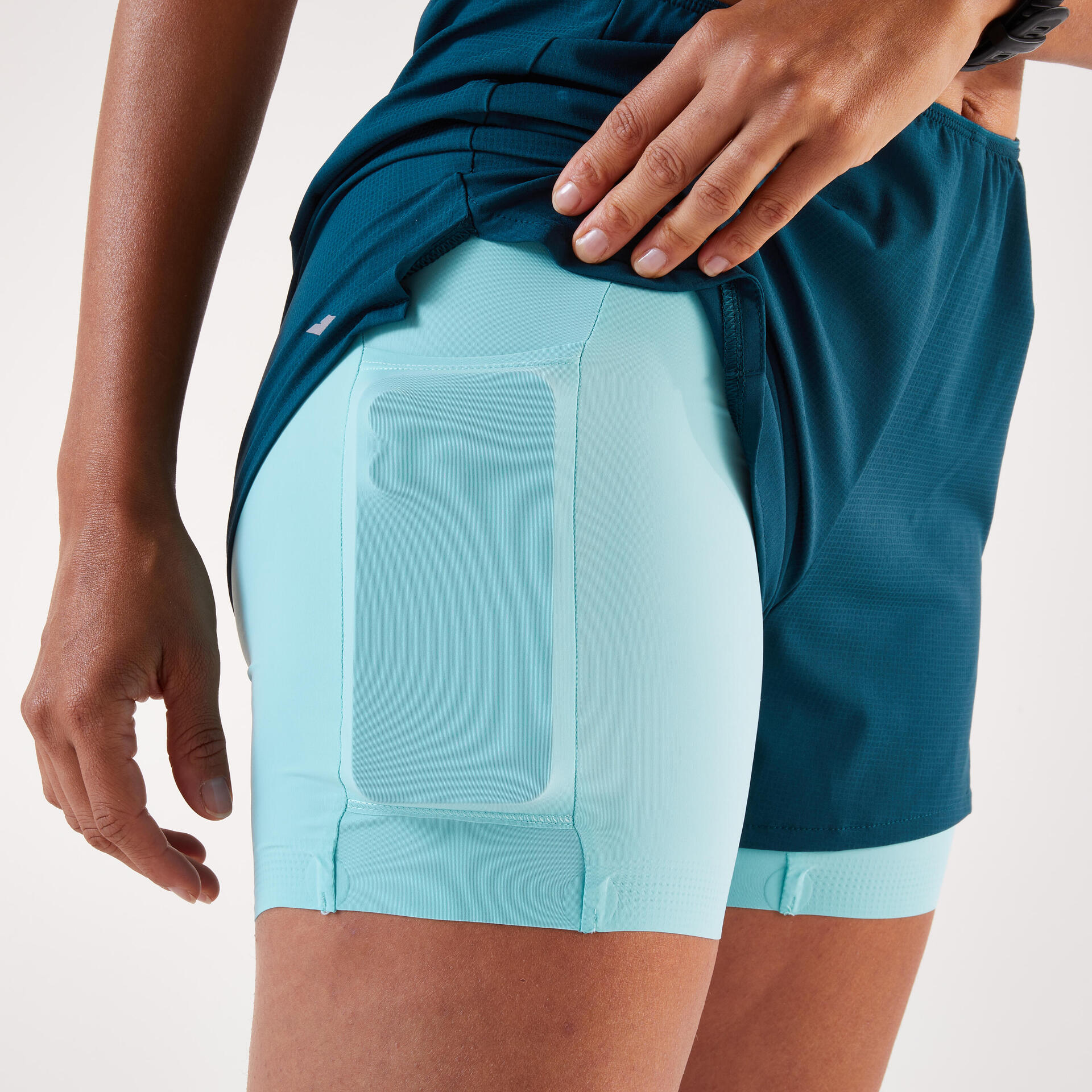 Shorts Feminino 2 em 1 para Corrida e Trilha Kiprun Run 500 Confort Azul