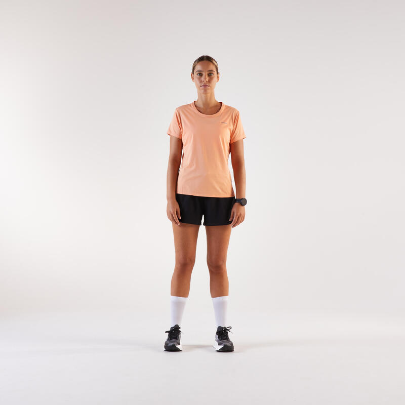 Tricou de alergare respirabil Kiprun Run 500 Dry Portocaliu Damă