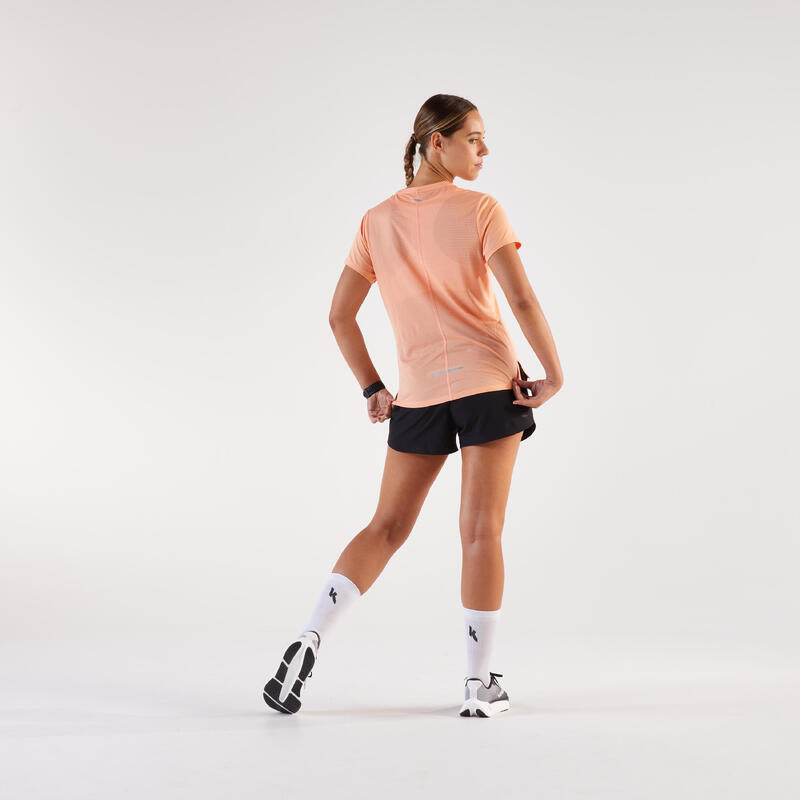Tricou de alergare respirabil Kiprun Run 500 Dry Portocaliu Damă