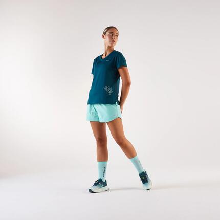 T-shirt running respirant Femme, Kiprun Run 500 Dry bleu turquoise