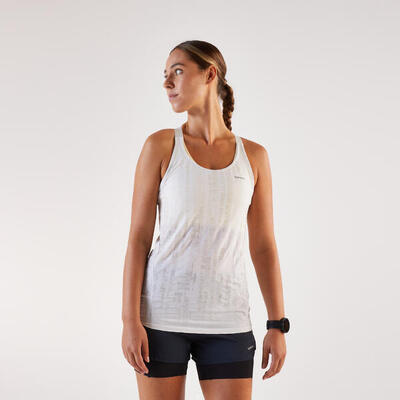 Tanktop voor dames run 500 comfort met ingebouwde beha beige