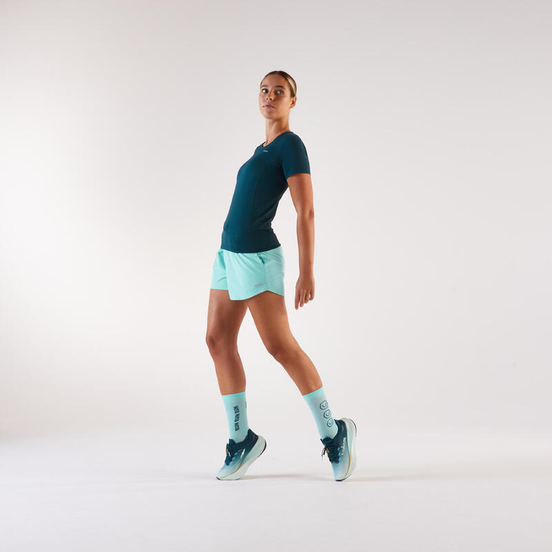 Tricou de alergare respirant Kiprun Run 500 Dry mov, damă