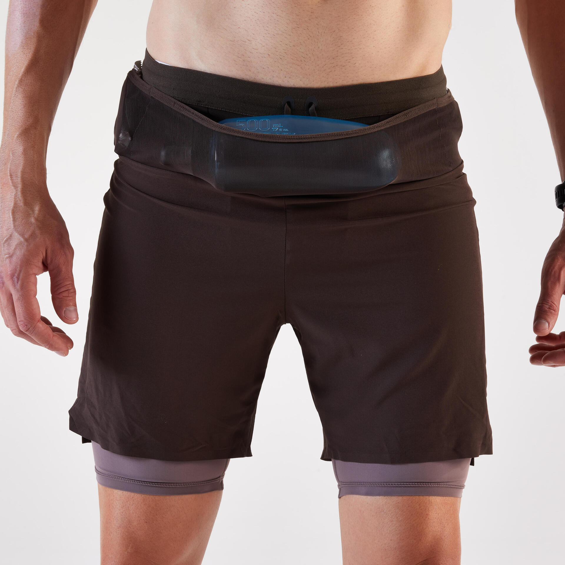 Distance Running Store Men's Trail Running Long-Distance Shorts 2in1-Kiprun Run Ultra 900-Brown