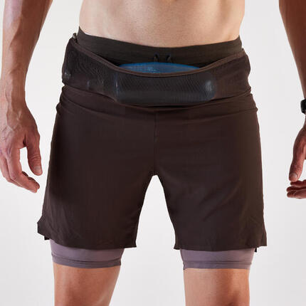 Laufshorts 2-in-1 Trailrunning Langdistanz Herren - Run Ultra 900 braun