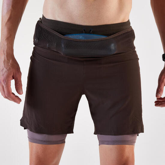 Laufshorts 2-in-1 Trailrunning Langdistanz Herren - Run Ultra 900 braun