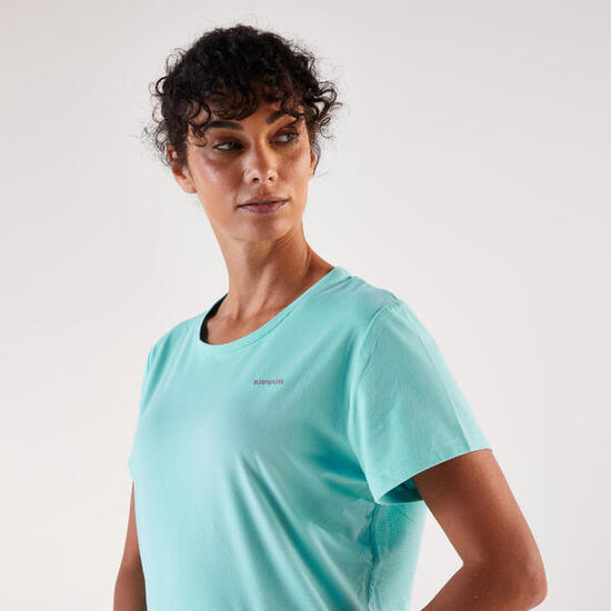 T-shirt running respirant Femme, Kiprun Run 500 Dry bleu turquoise